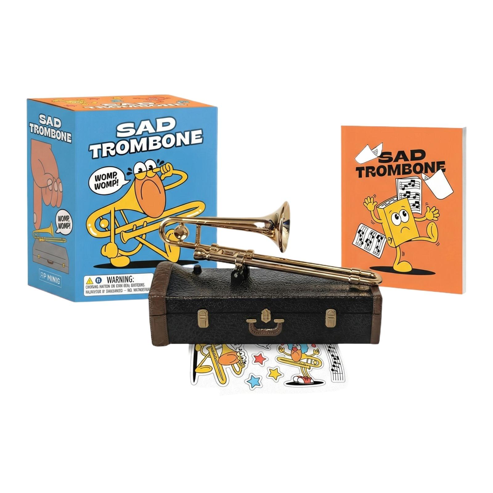 

Miniature Sad Trombone Decorative Figurine with Display Case and Themed Cards Desk Ornament for Home Office Decor
