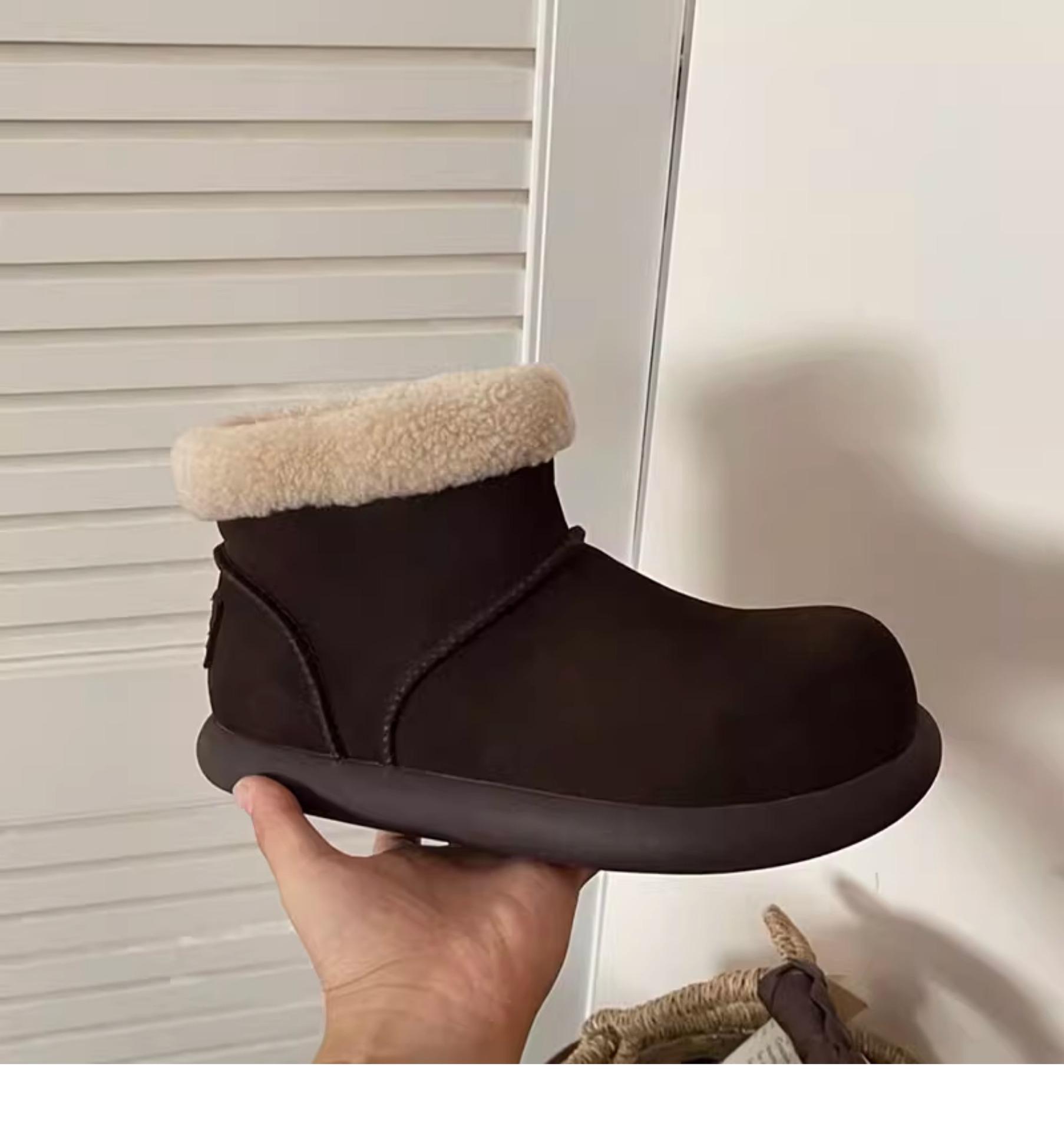 

Small potato sheepskin integrated snow boots 2024 winter new lamb wool fleece short boots flat-bottomed cotton boots 40