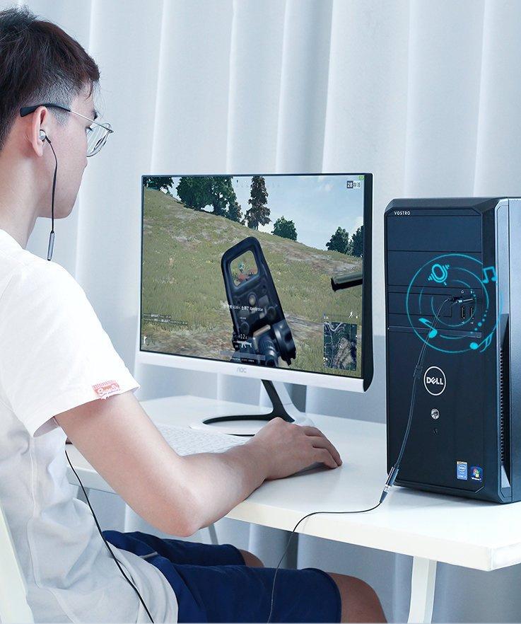 Ugreen Dual Male 3.5mm AUX Splitter Cable for Microphone & Headphones - Black (Model: AV140)