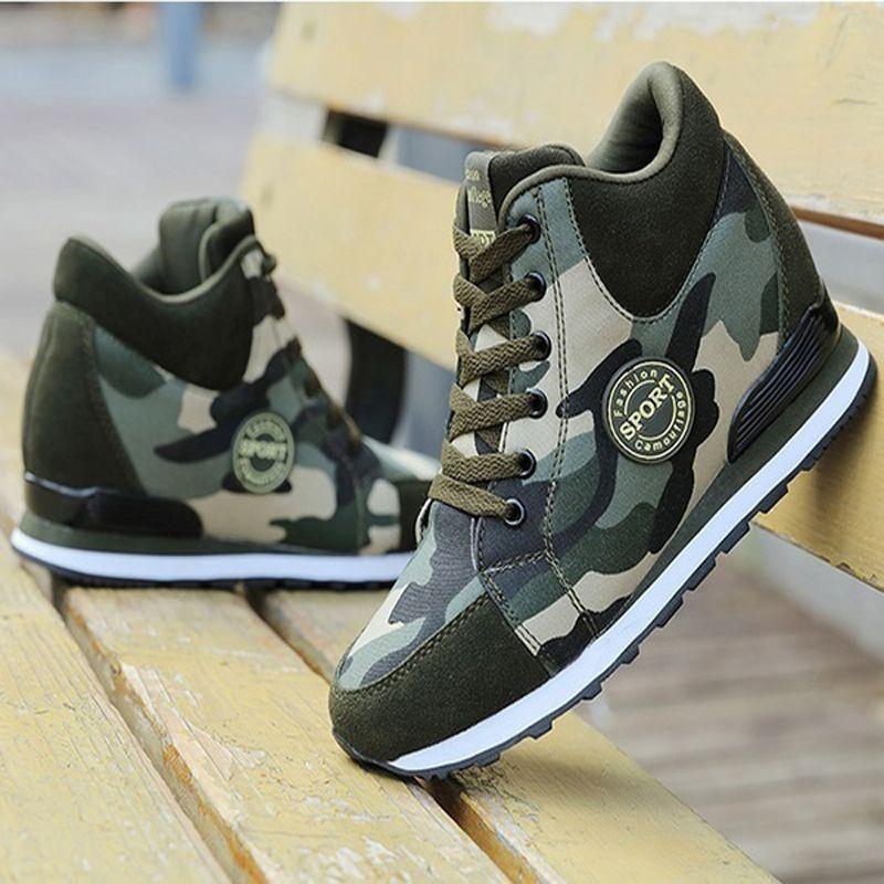 Classic Camouflage High-top Sport Shoes For Women With Height Boosting 6.5cm Sole