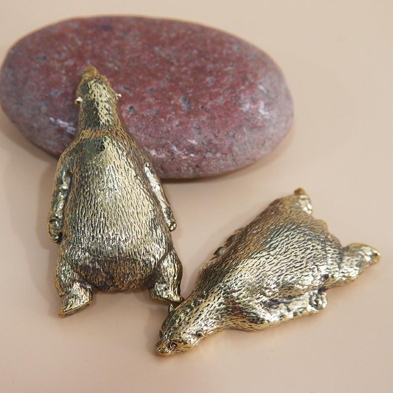 Vintage Pure Bronze Polar Bear Statue Ornament Copper Sleeping Animal Cute Lying Bear Figures Miniatures Desk Crafts Decoration