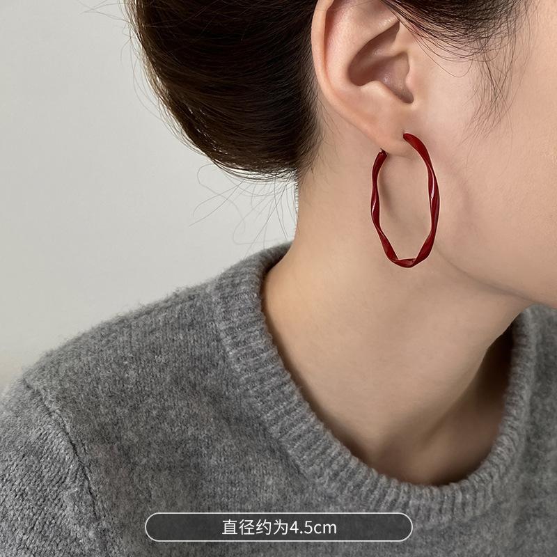 Silver Needle Plain Ring Ankola Red Oil Drop Earrings Exaggerated Design Earrings Korean Simple Temperament Earrings Women