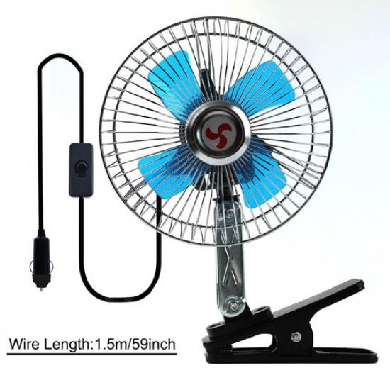 Car Summer Cooling Fan Oscillating Portable Rotatable Clip-On Cooler Auto Travel