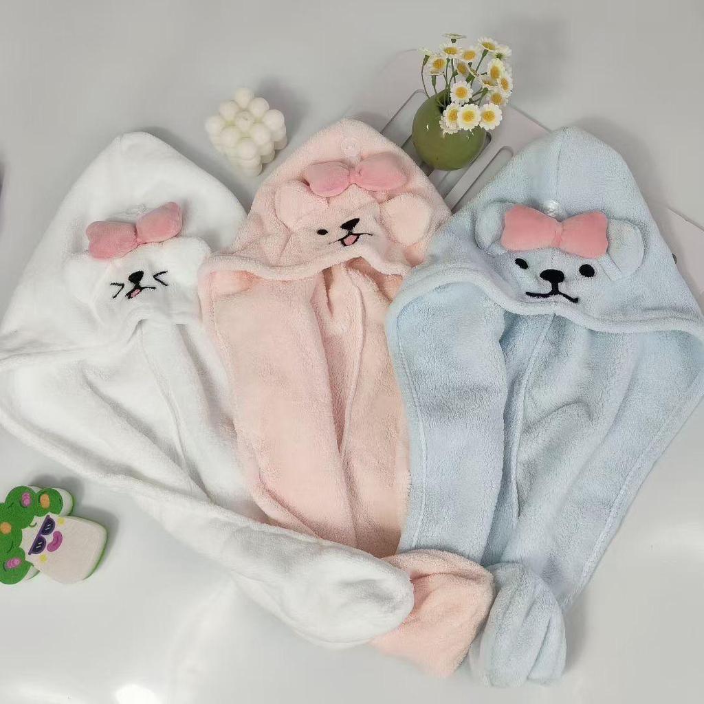 Cute Puppy Hair Drying Cap - Quick Absorbent, Thickened Coral Fleece Headscarf for Women, Ideal for Home & Dorm Bathing