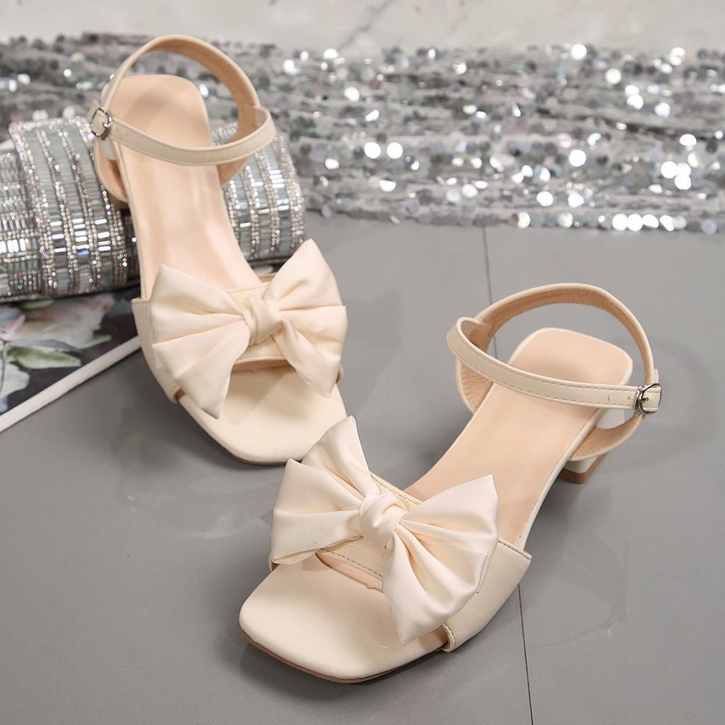 Fashion Large Size Solid Color Open-toe Sandals Women Summer New One-line Buckle Fashion Temperament Bow Knot Comfortable Women's Shoes