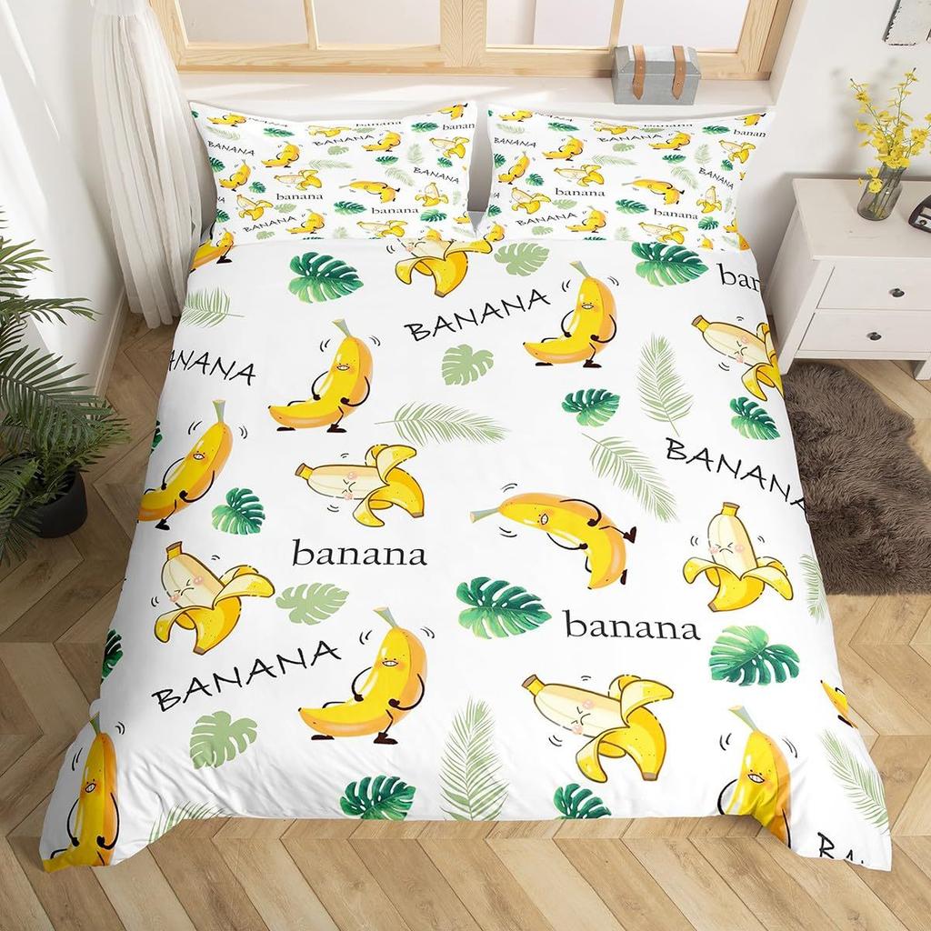 Poszwa na kołdrę Banana Down Tropicalny zestaw pościeli Poszwa na kołdrę z nadrukiem owoców Miękki trzyczęściowy zestaw