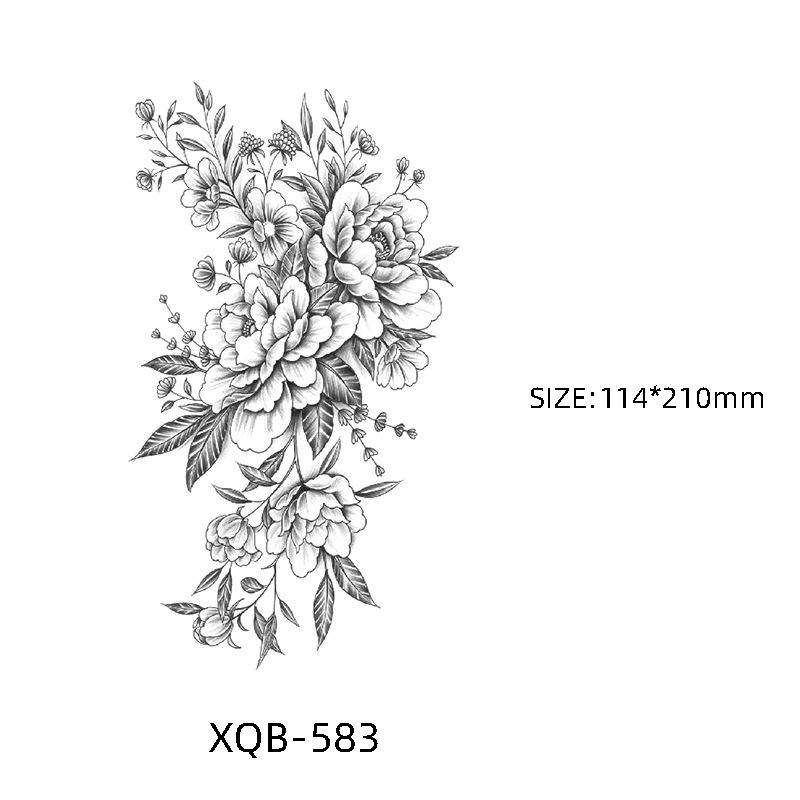 Waterproof Black & White Sketch Flower Half Sleeve Tattoo Stickers