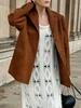 Women's Retro Brown Loose Pocket Long Sleeve Suit Jacket