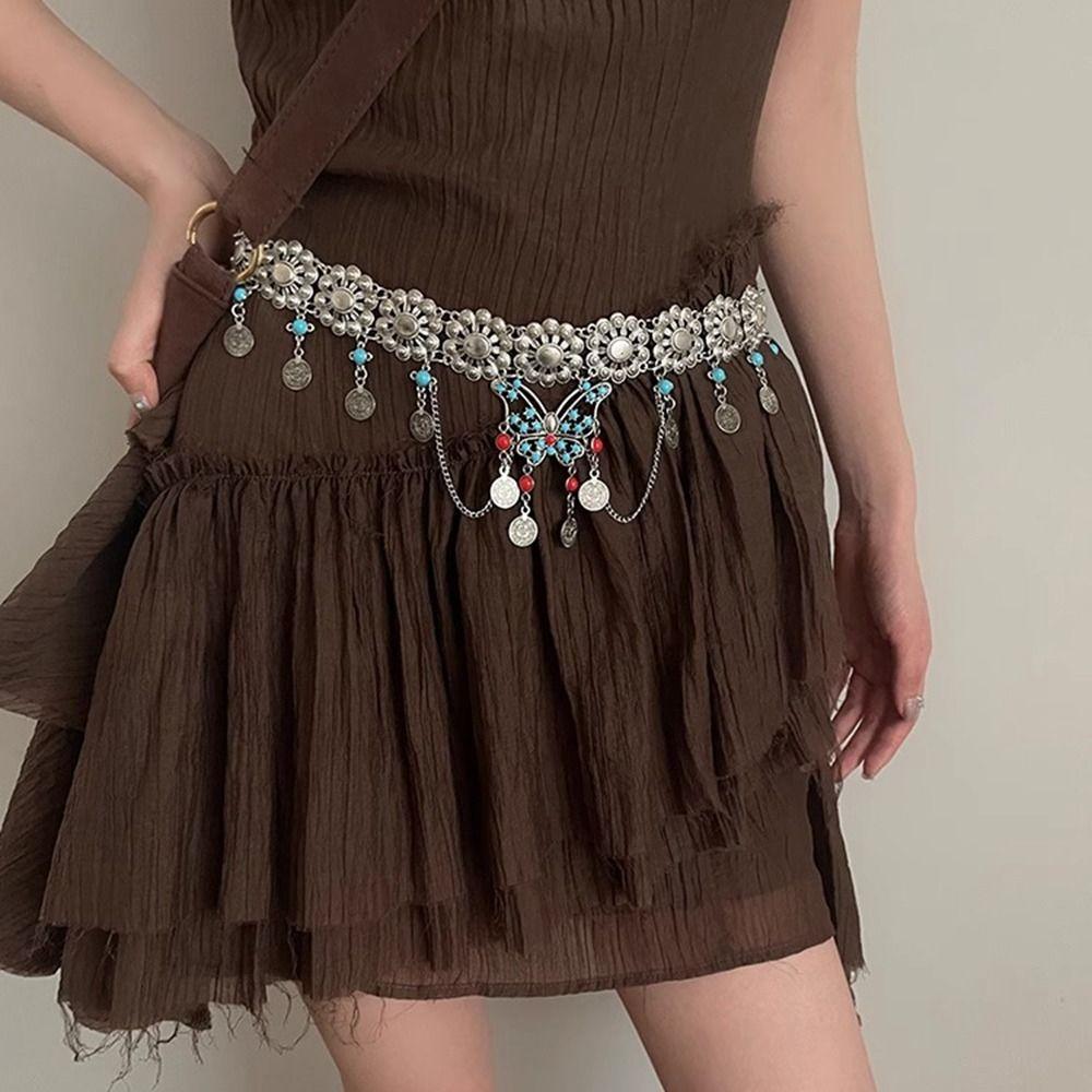 Vintage Metal Waist Chain Belly Button Chain Ethnic Style Belt Bohemian Style Waistband Girls
