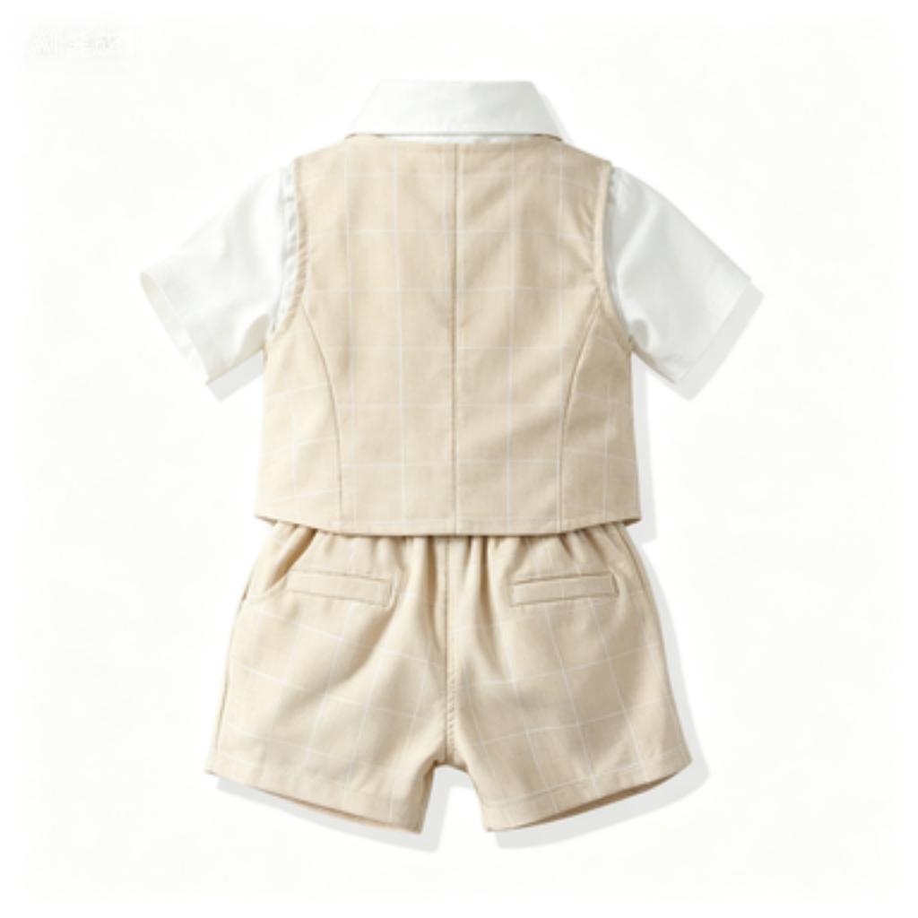 European Striped Short Sleeve Shirt and Bowtie Set for Men