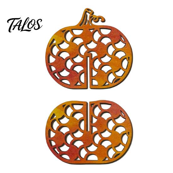 Thanksgiving Seasonal Tabletop Decor Wooden Pumpkin Decor, Vintage Striped Hollow Carved Ornament Halloween Tiered Tray Ornaments for Home Party,