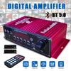 DC 12V Power Amplifier with Dual Mic Stereo FM and Low Latency Digital Audio Player BT5.0 Hi-Fi Input, 2-Channel Sound, Built-in Radio,