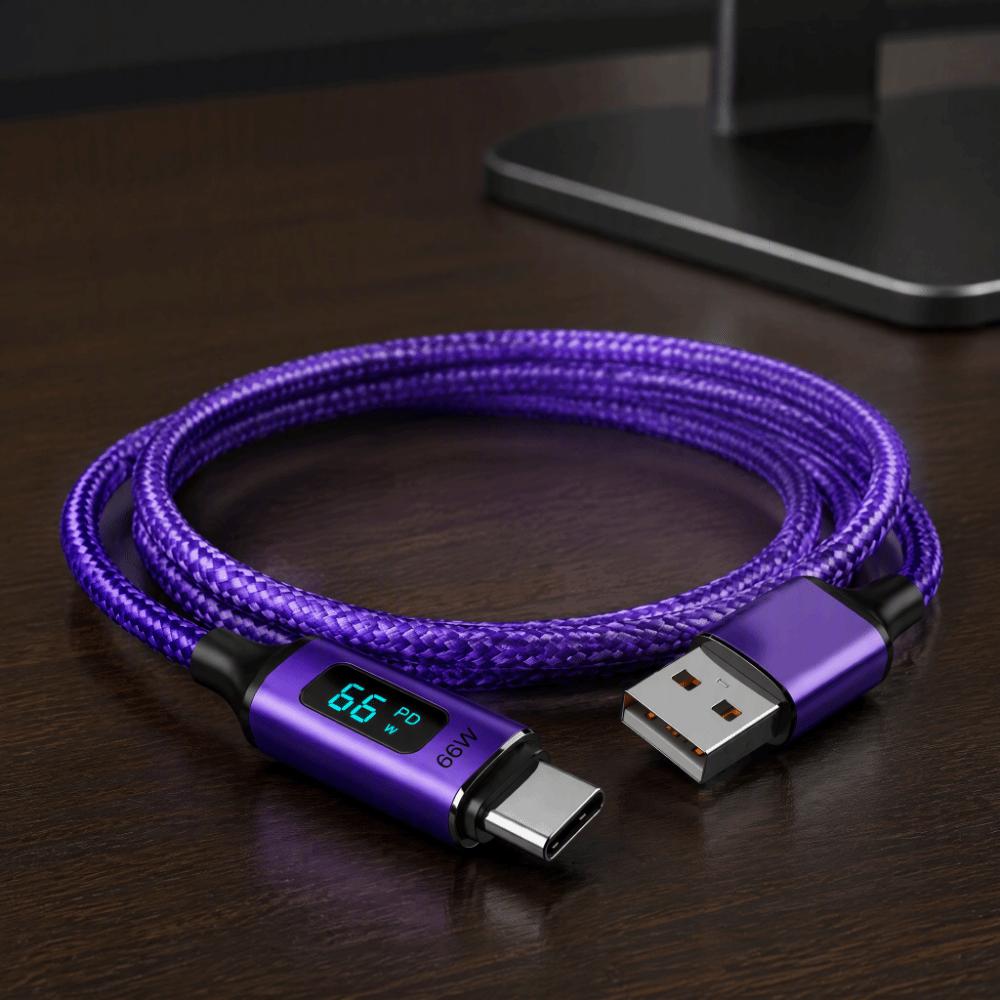 Real-Time Display USB-A To USB-C Cable 66W Fast Charging Data Cable Laptop Charging