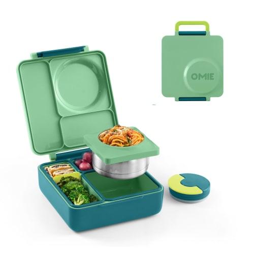 OmieBox Bento Lunch Box with Insulated Thermos for Kids, Meadow Green, B9099
