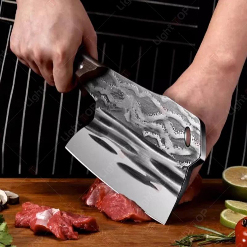 Kitchen Butcher Knife Chopping Bone Knife Household Vegetable Slicing Cleaver High Carbon Steel Cooking Chef Knife Wooden Handle