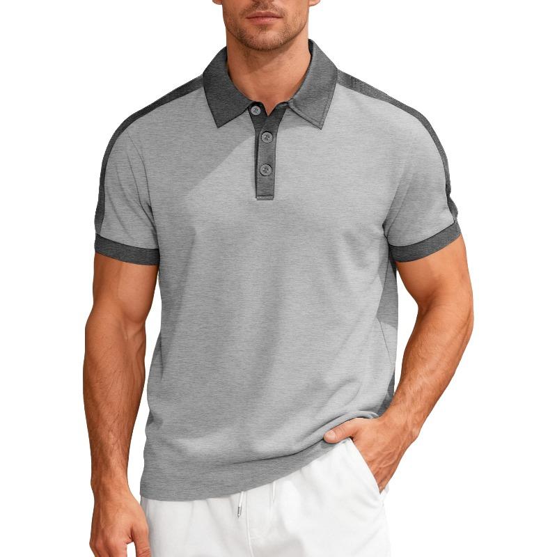 Men's T-shirt: Casual, sporty, loose-fit, two-tone, fine-ribbed, short-sleeved polo shirt with a turn-down collar