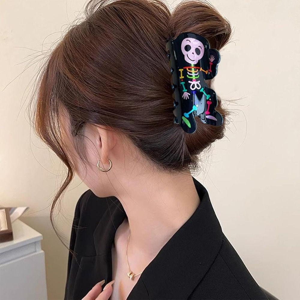 Spider Halloween Hair Claw Acrylic Skeleton Shark Clip Fashion Halloween Themed Gripper  Girls