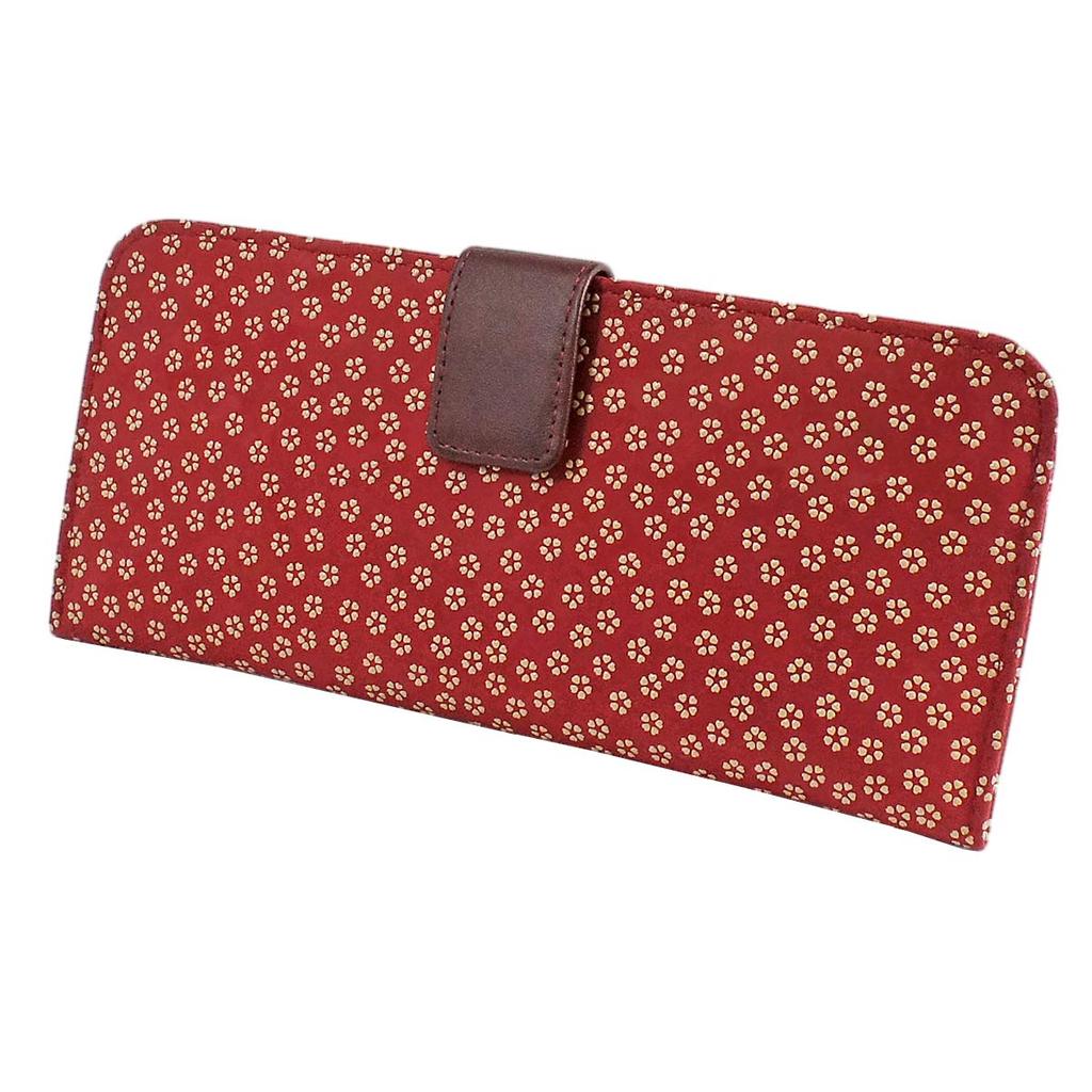 Inden Long Bundle Red Background X White Small Cherry Blossom Pattern [Indenya] Wallet, L, Thin, Deerskin, Lacquer, 2107-13-002