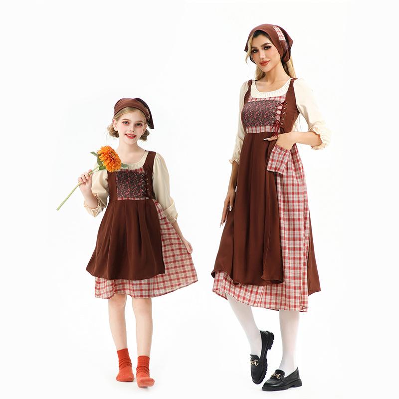 Halloween children's costume literary retro skirt European pastoral girl farm civilian French manor maid costume