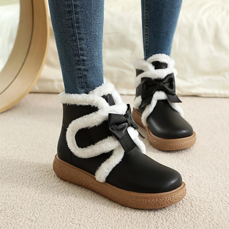 Fashion AIYUQI Snow Boots For Women 2025 New Women Short Boots Bow Knot Round Toe Large Size Comfortable Women's Ankle Boots