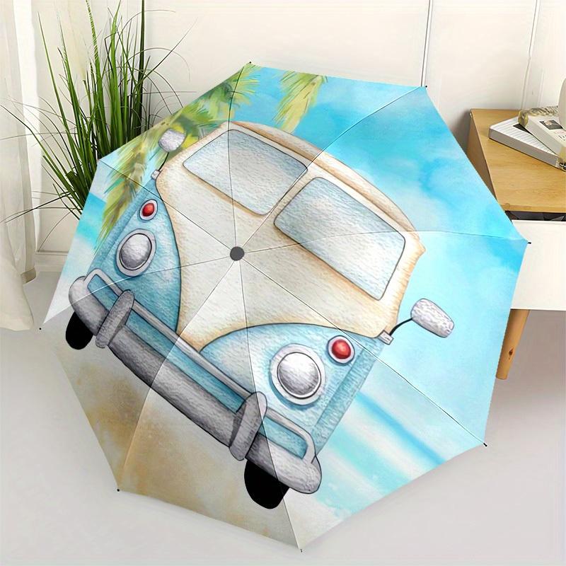 1 Stück Hochwertiger Regenschirm im Strandbus-Design, Automatisches Öffnen und Schließen, Multifunktionaler Regenschirm G0811001
