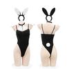 Ahegao Bunny Girl Cosplay, Plus Size, Sexy Lingerie, Extreme, Perverted Leotard, Women's Erotic Costume, Sheer, Black, Bunny Ear Headband, 5-Piece Set
