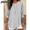 JPNTKY Damen Mode Lässige Langarm O-Ausschnitt Blusen & Hemden