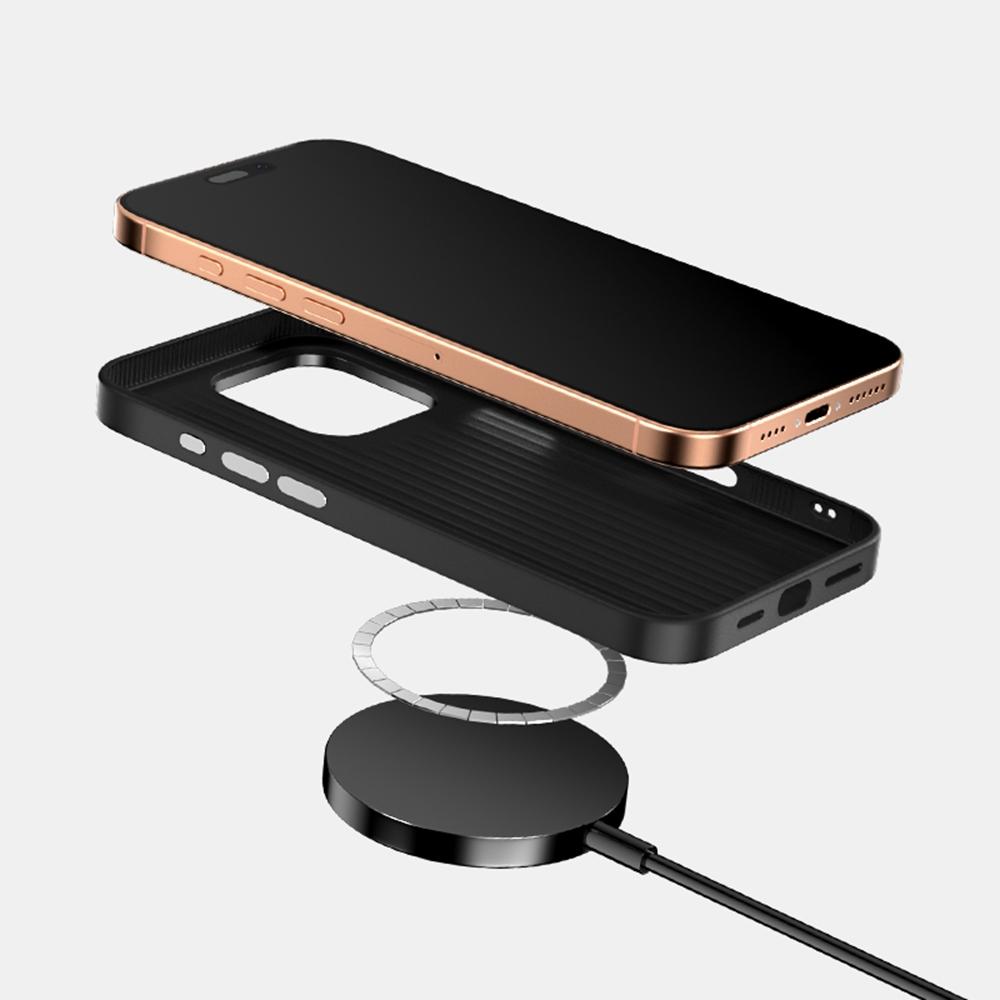 ABEEL Für iPhone 15 Pro Max Hülle Kompatibel mit MagSafe Rückseite mit Kohlefasertextur