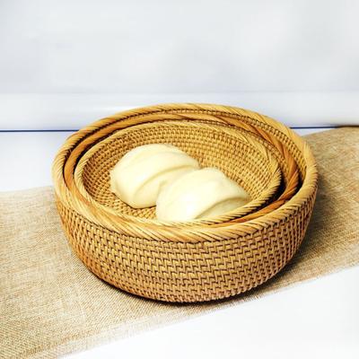 Rattan Storage Basket Round Serving Organizer Baskets for Living Room Handwoven Fruit Bowl Bread Basket for Kitchen Counter