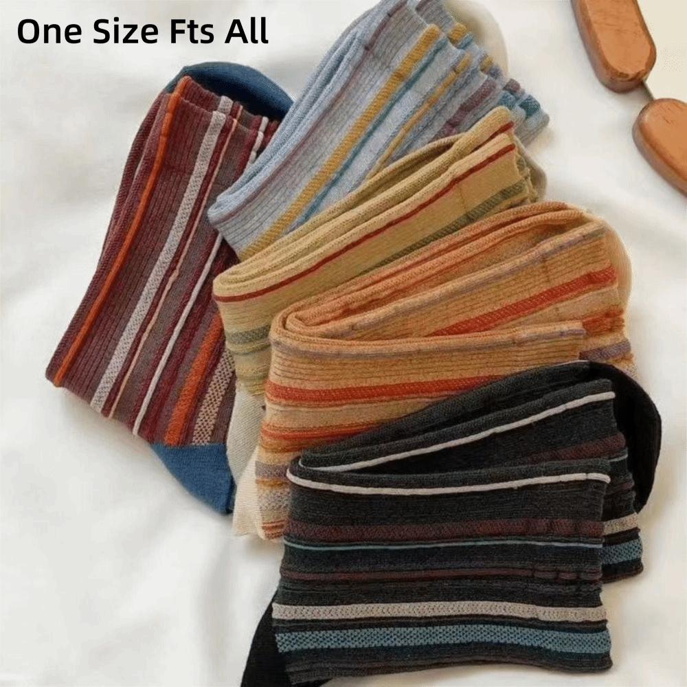 5 Pair Retro Harajuku Socks Korean Style Mid-calf Socks Fashion Striped Socks  for Women