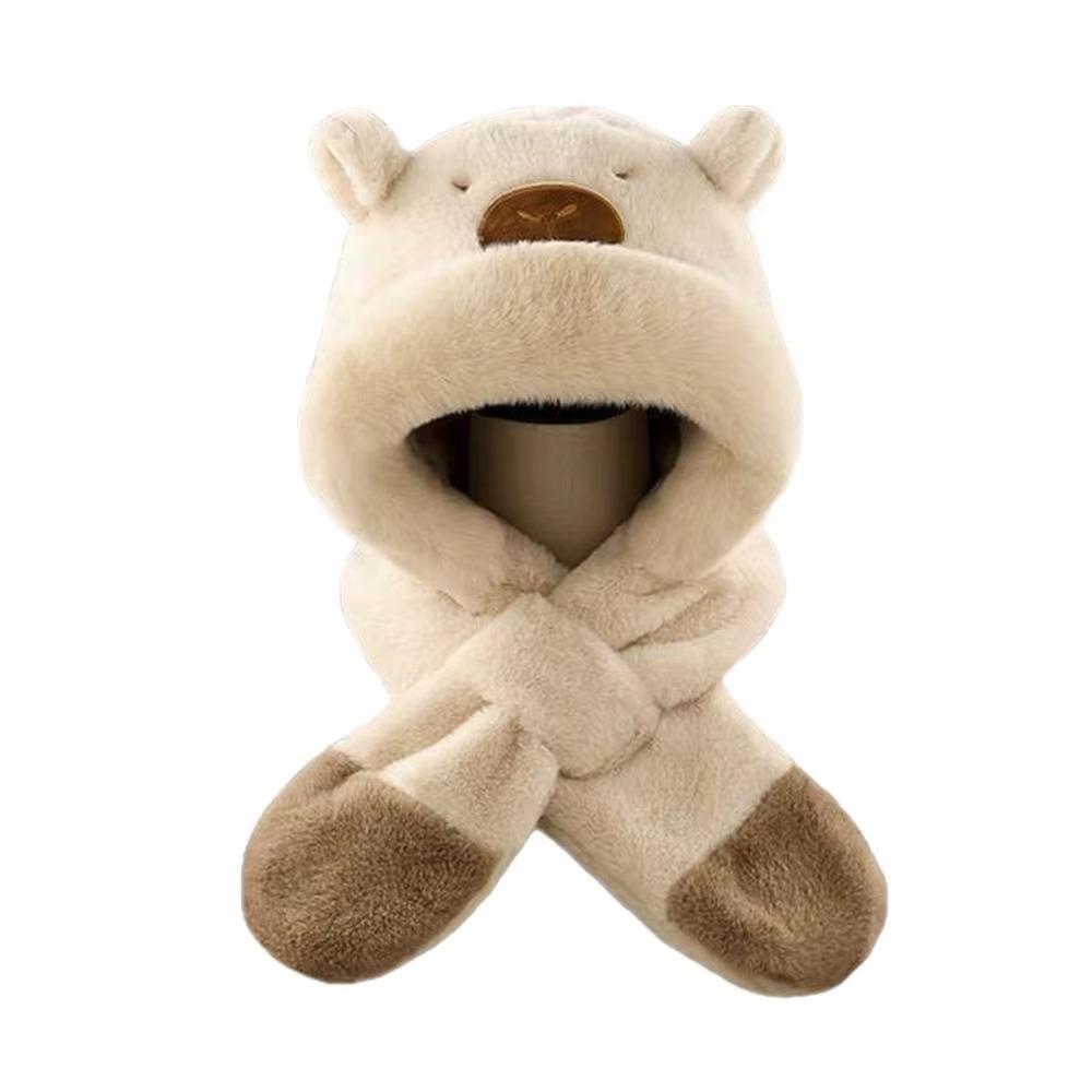 Thickened Capybara Hooded Scarf Set Soft Plush Plush Hat Scarf Set  Cycling Protection