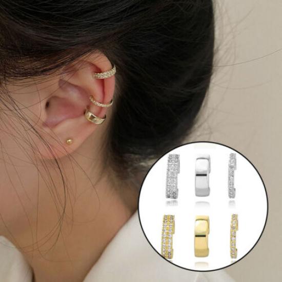 3pcs Set EAR CUFF Earrings Crystal Cartilage Ear Ring Fake Clip On Cuff Zircon+