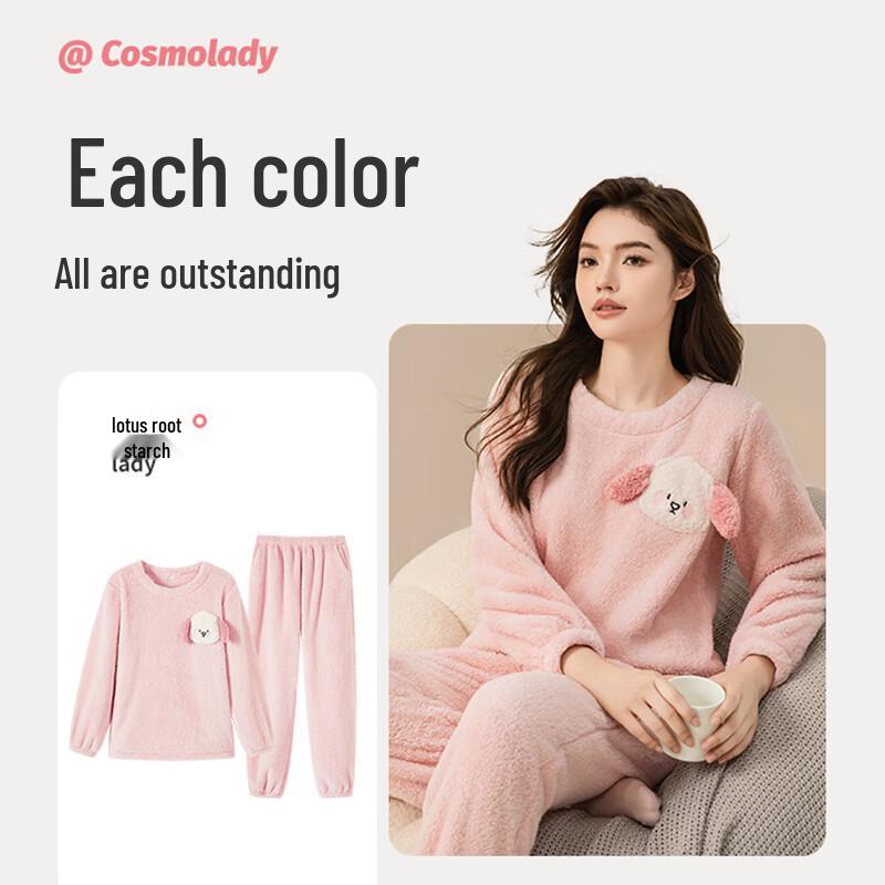 Dushi Lire Women s Cute Warm Coral Fleece Long Sleeve Pajama Set XL