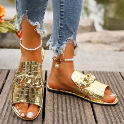 N Nü's Large Size Chain Peep Toe Flat Sandals Summer New European and American Fashion Sandals