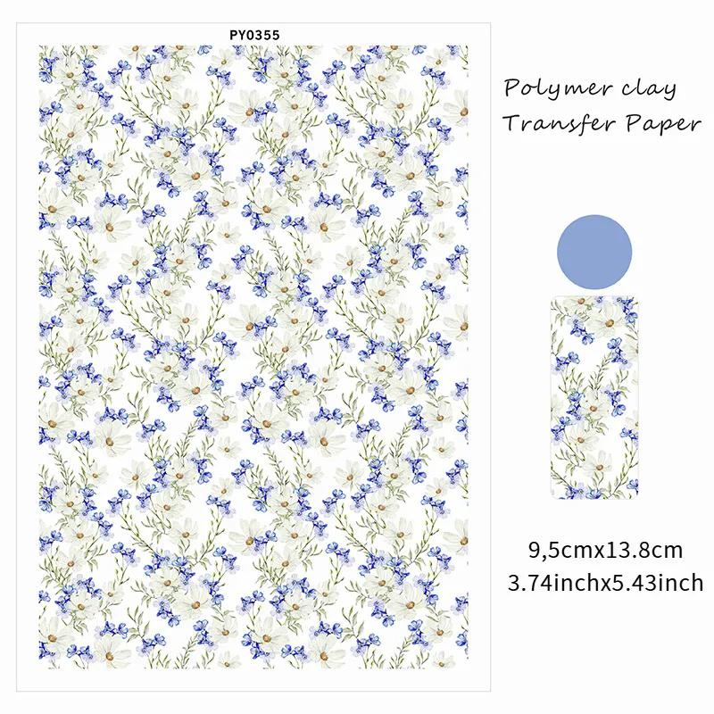 

Синие/Фиолетовые Цветы Переводная бумага для полимерной глины Водная полимерная глина Лист наклеек для перевода для изготовления серег и украшений своими руками