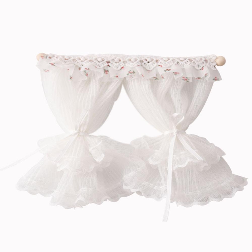 

Lace Mesh Simulation Floral Curtains Double Layered Dolls House Living Scene Decor 150*150mm