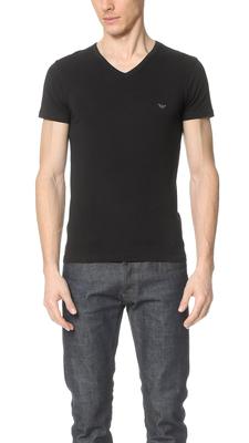 Emporio Armani Men's Cotton Stretch V-Neck Shirt, Black, Medium