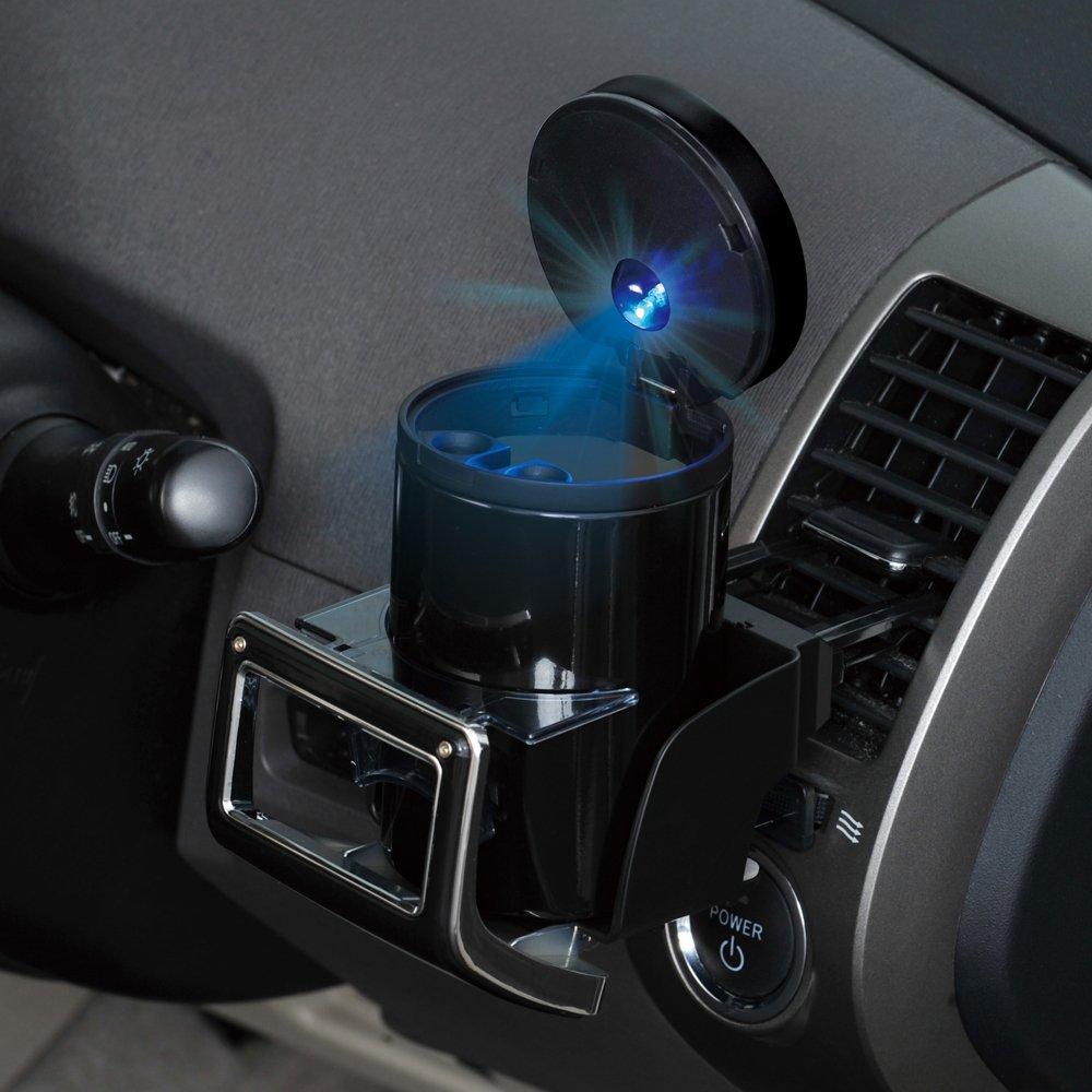 SEIWA Solar Can Ash 3 Car Solar Blue W638 Ashtray, Type, LED, Black,