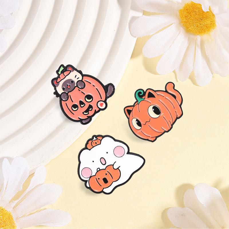 Xiaomi Cartoon Halloween Pumpkin Cat Enamel Pin Spooky Cute Pumpkin Cat Kitten Brooch Backpack Lapel Hat Badge Jewelry Gift for Friends