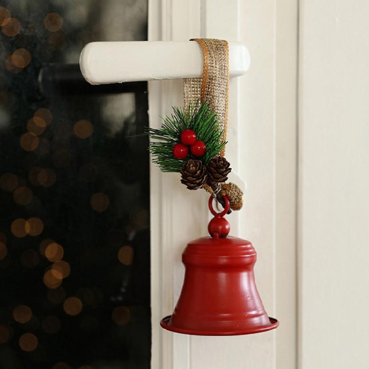 Christmas Bells Decors with Hanging Rope Pine Cone Bowknot Vintage Metal Bells for Tree Wreath Door Wall Decorations