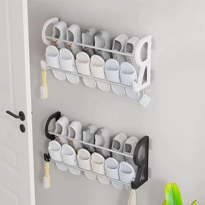 Wall Mounted Shoe Rack Nail Free Door Back Simple Shoe Shelf Bathroom Drain Slipper Racks Rounded Corner Design Storage Shelf
