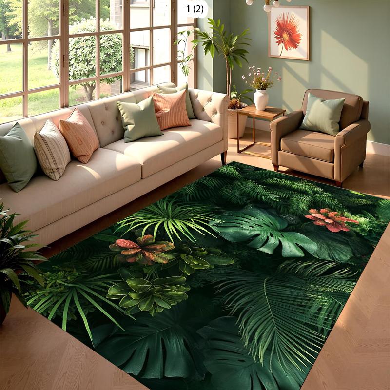 Tropical Jungle Living Room Rug Palm Leaf Monstera Pattern Modern Home Decor Carpet Soft Non-Slip Mat for Living Room Bedroom