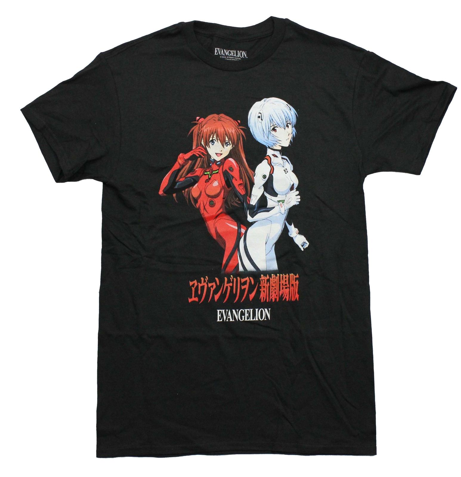 Evangelion New Adult T-Shirt - Asuka Rei Duo Over Kanji Name XXXL