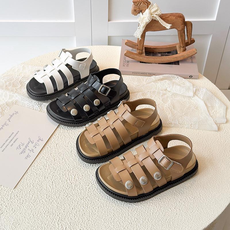 Girls' Versatile Roman Sandals 2026: Trendy Rivet Soft Sole Princess Shoes with Non-slip Hollow Design