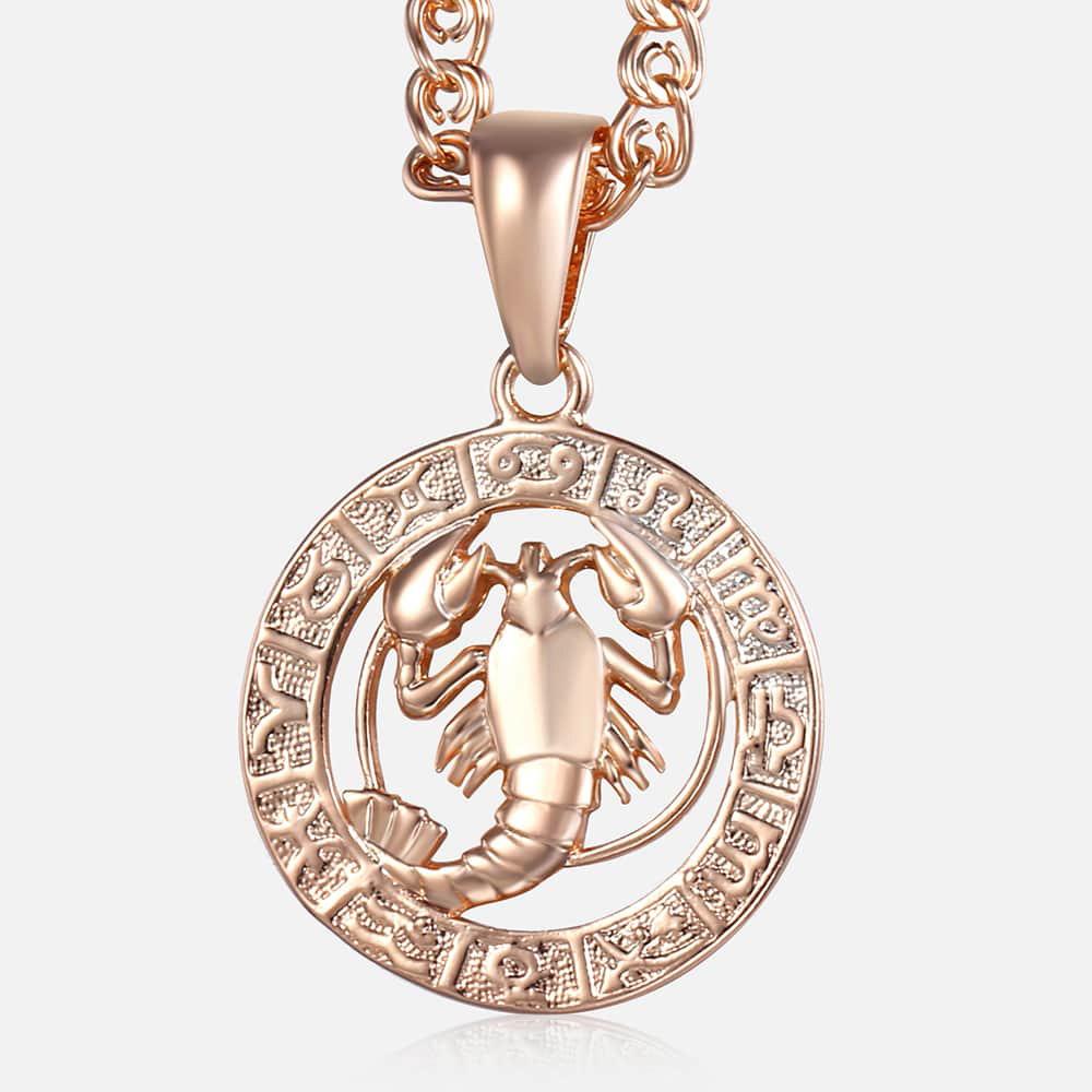 12 Zodiac Sign Constellations Pendant Necklace for Women Men 585 Rose Gold Color Necklace Birthday Gifts