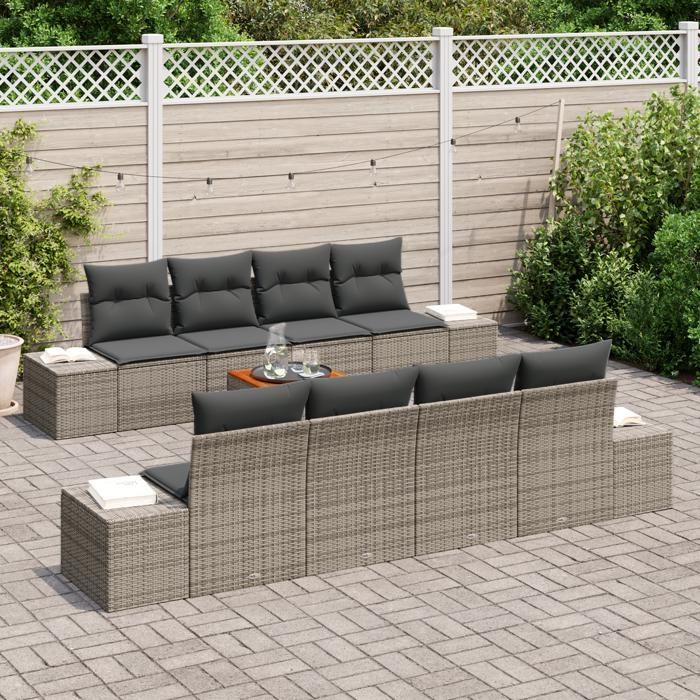 VidaXL Ensemble de Canapé de Jardin 7 Pièces avec Coussins Gris en Rotin Poly 3356599