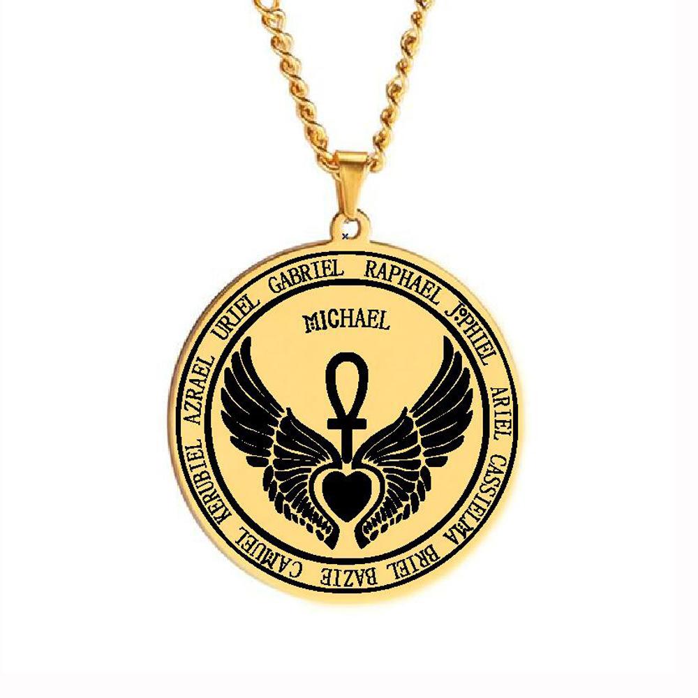 Archangel Day 12 Guardian Angel Medal Wings Ankh Life Power Magic Talisman Pendant Necklace