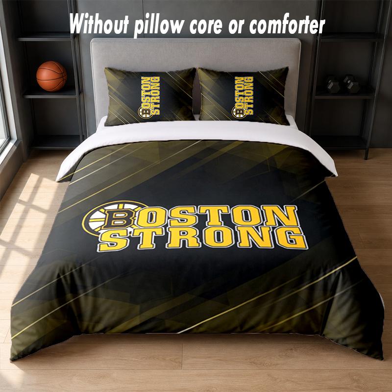 Set Biancheria da Letto Design Boston Bruins 1 Copripiumino + 2 Federe Morbido Traspirante Biancheria da Letto per la Casa