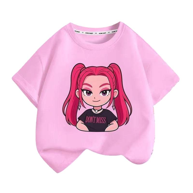 School Girls Pink Purple Sumer T-shirt Outdoor Leisure Anime Girl Clothes Summer Tee Tops