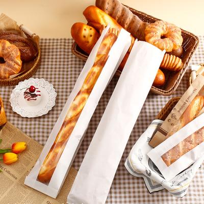 50Pcs Baguette Bag with Clear Window Homemade Bread Loaf Bag Long French Bread Storage Bag Oil-proof Kraft Paper Packaging
